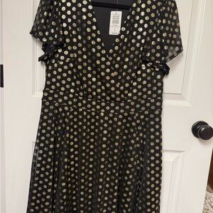 Torrid Black Midi Dress with Gold Polka Dots Holiday Dress, Christmas Dress